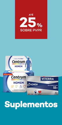 Suplementos de homem com destaque promocional de at&eacute; 25% sobre pre&ccedil;o de Venda ao P&uacute;blico Recomendado